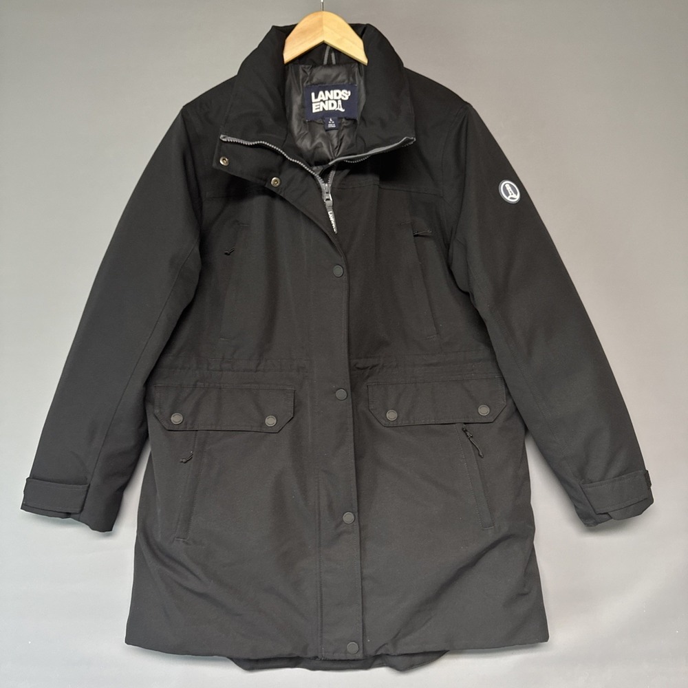Women's Lands End Expedition Waterproof Down Parka, Size L 14-16 NO HOOD Quilted